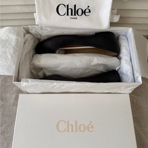 NEW Chloé Black Leather Ballet Flats - Picture 10 of 11